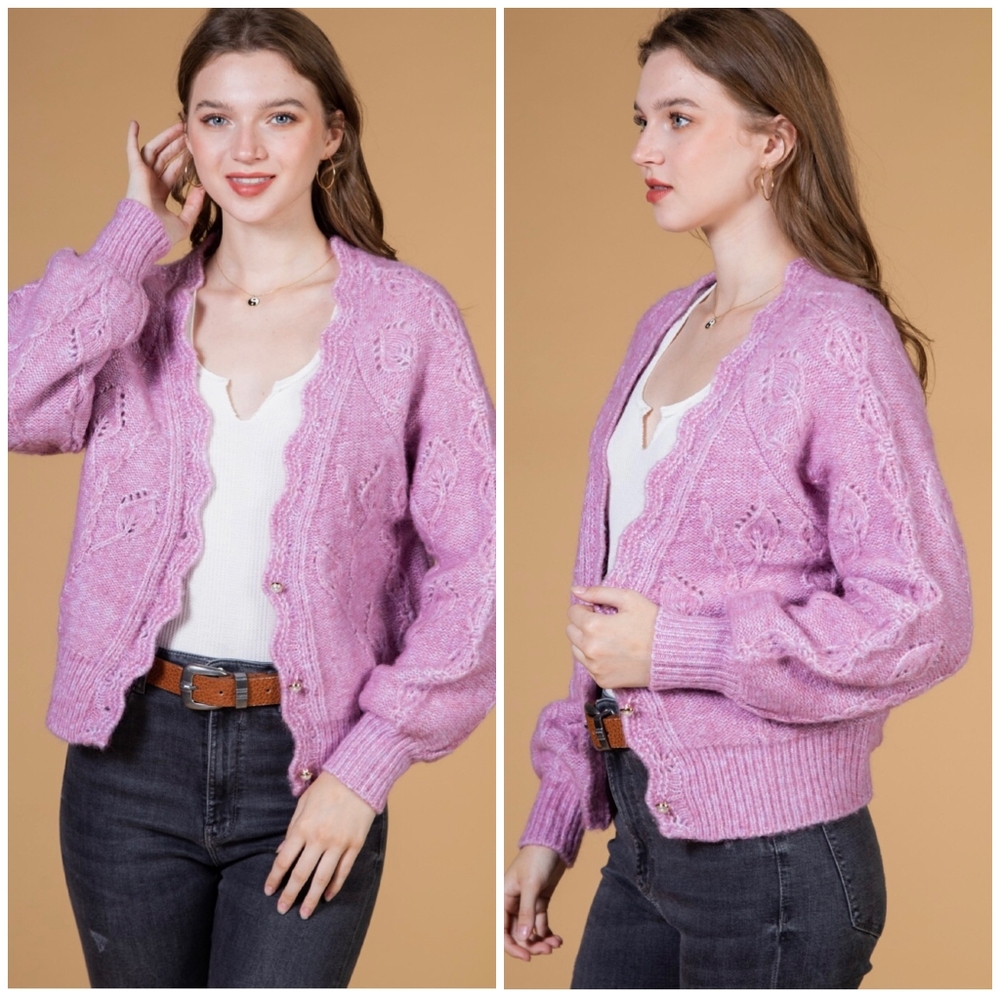 Love Riche Lavender Pink Knit Cardigan